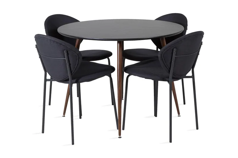 Ridones Spisebordssæt Rundt inkl 4 Moncoll Stole, Sort/Brun