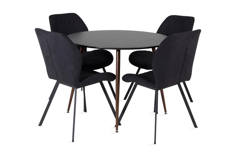 Ridones Spisebordssæt Rundt inkl 4 Sumoas Stole, Sort/Brun