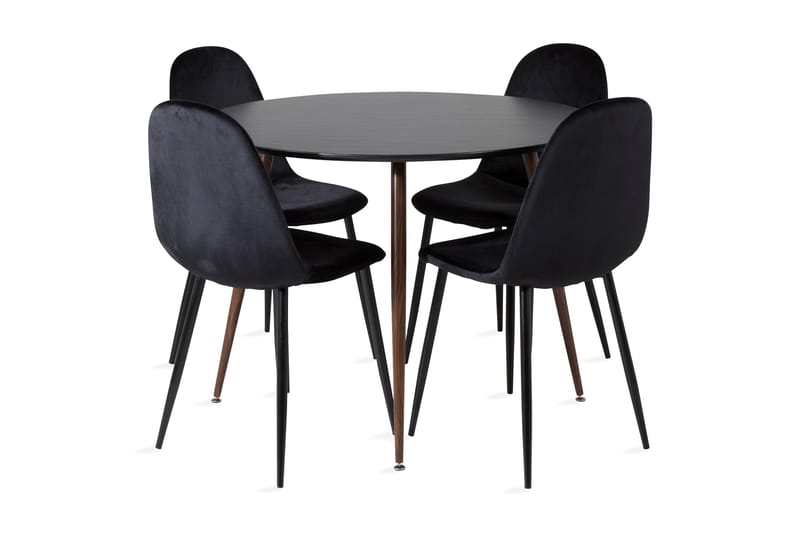 Ridones Spisebordssæt Rundt inkl 4 Pontus Stole, Sort/Brun