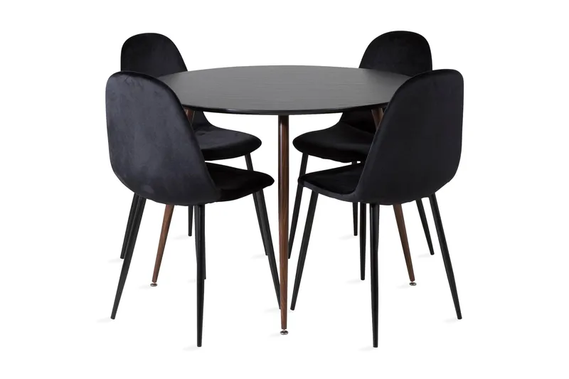 Ridones Spisebordssæt Rundt inkl 4 Pontus Stole, Sort/Brun