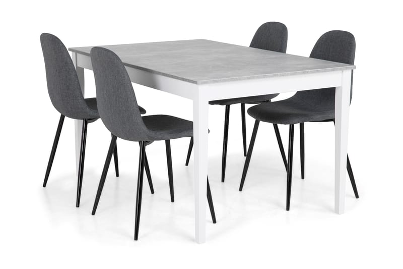 Romeo Spisebordssæt 140 cm Beton med 4 Nibe Stole - Hvid/Grå/Sort - Spisebordssæt
