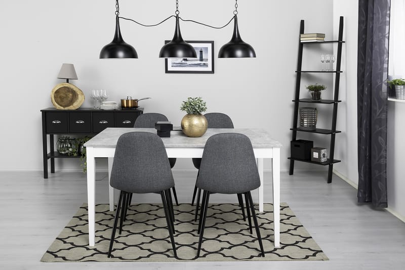 Romeo Spisebordssæt 140 cm Beton med 4 Nibe Stole - Hvid/Grå/Sort - Møbler - Borde - Spisebordssæt