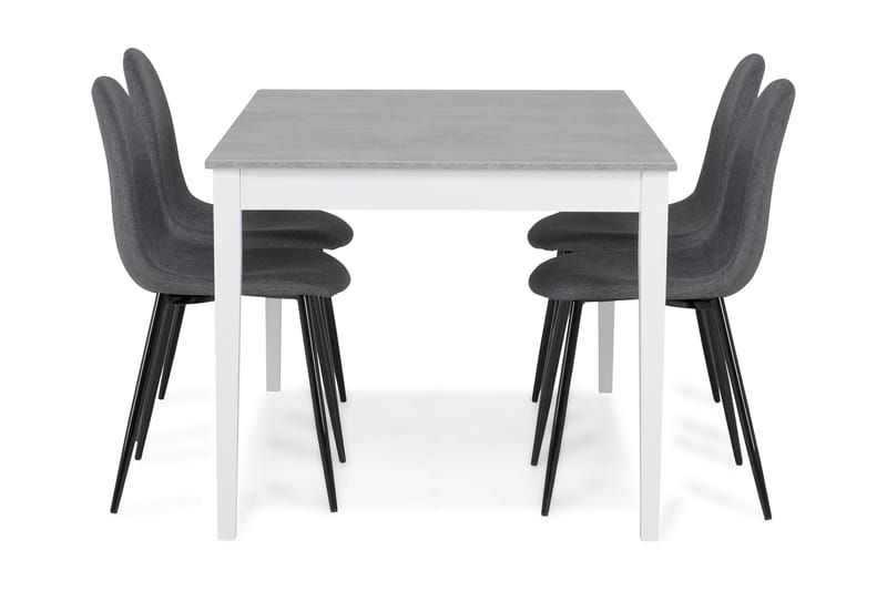Romeo Spisebordssæt 140 cm Beton med 4 Nibe Stole - Hvid/Grå/Sort - Møbler - Borde - Spisebordssæt
