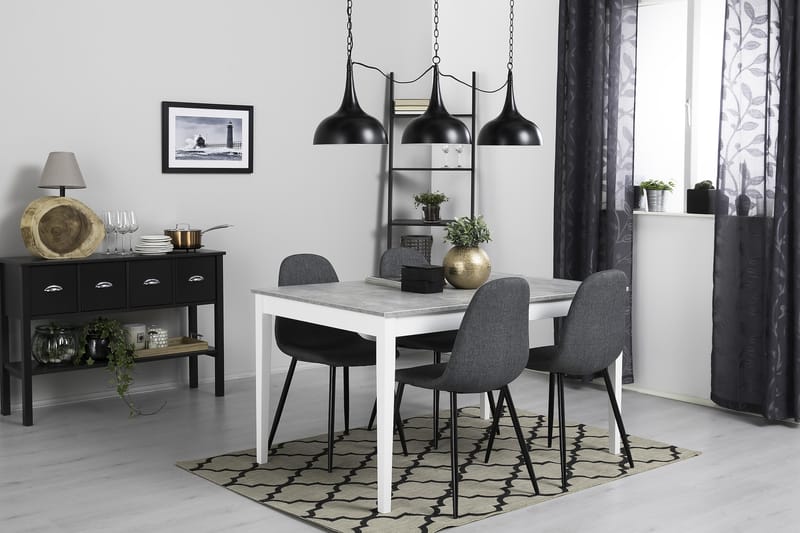 Romeo Spisebordssæt 140 cm Beton med 4 Nibe Stole - Hvid/Grå/Sort - Møbler - Borde - Spisebordssæt