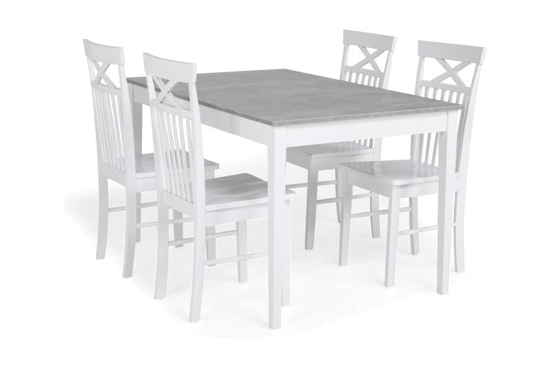 Romeo Spisebordssæt 140 cm med 4 Michigan Spisebordsstole - Beton/Hvid - Spisebordssæt