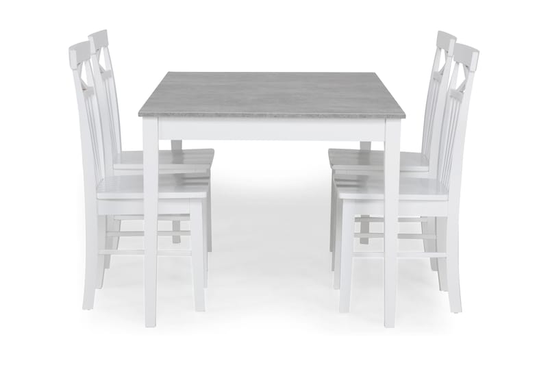 Romeo Spisebordssæt 140 cm med 4 Michigan Spisebordsstole - Beton/Hvid - Spisebordssæt