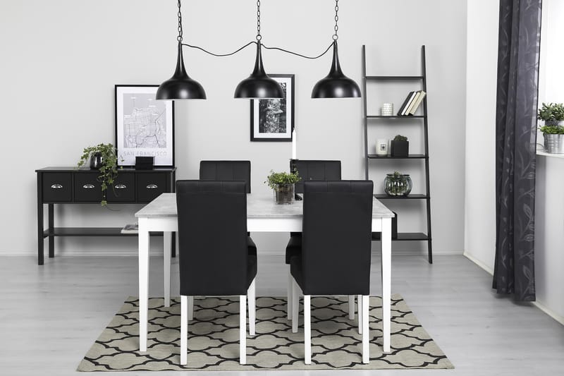 Romeo Spisebordssæt 140 cm med 4 Viktor Stole - Beton/Hvid/Sort - Møbler - Borde - Spisebordssæt