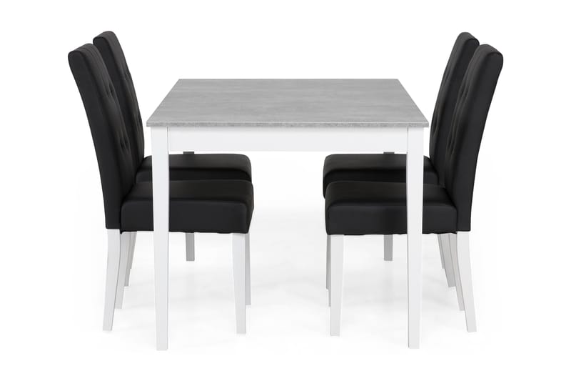Romeo Spisebordssæt 140 cm med 4 Viktor Stole - Beton/Hvid/Sort - Spisebordssæt