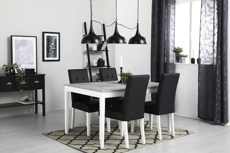Romeo Spisebordssæt 140 cm med 4 Viktor Stole - Beton/Hvid/Sort - Møbler - Borde - Spisebordssæt
