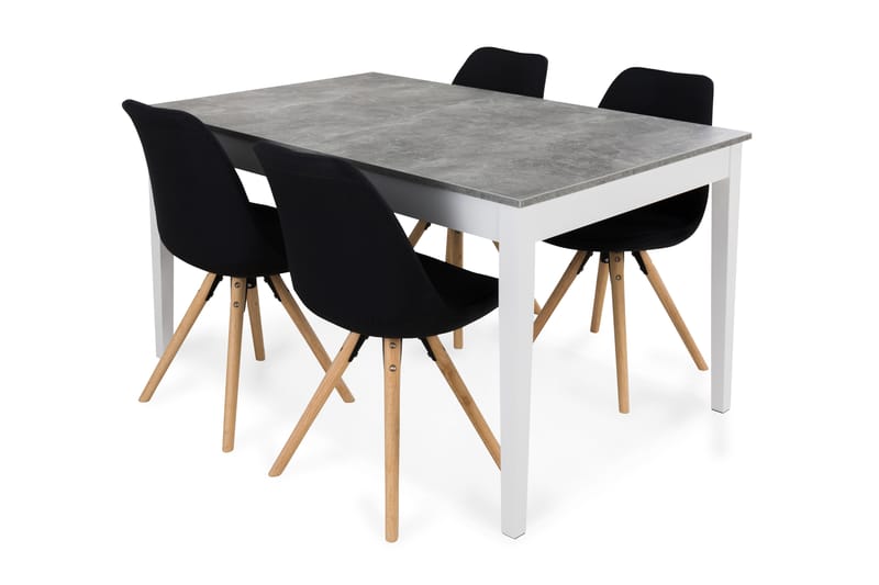 Romeo Spisebordssæt Med 4 stk Forum Stol - Beton/Hvid/Mørkegrå - Spisebordssæt