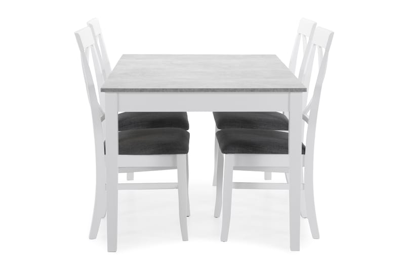 Romeo Spisebordssæt med 4 stk Hartford Stole - Beton/Hvid - Spisebordssæt
