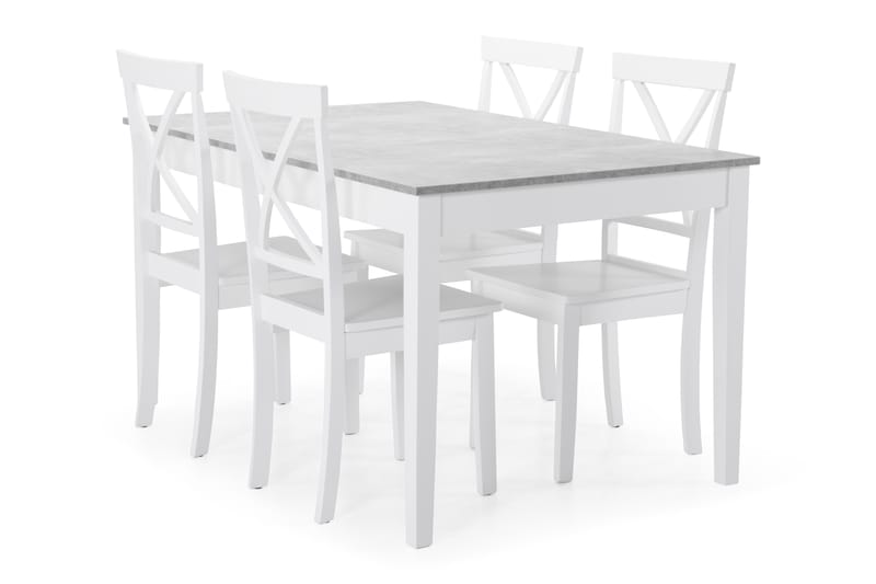 Romeo Spisebordssæt med 4 stk Mirimar Stole - Beton/Hvid - Spisebordssæt