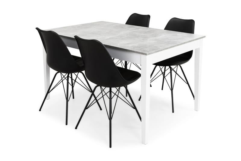 Romeo Spisebordssæt med 4 stk Shell Stole - Beton/Hvid/Sort - Spisebordssæt