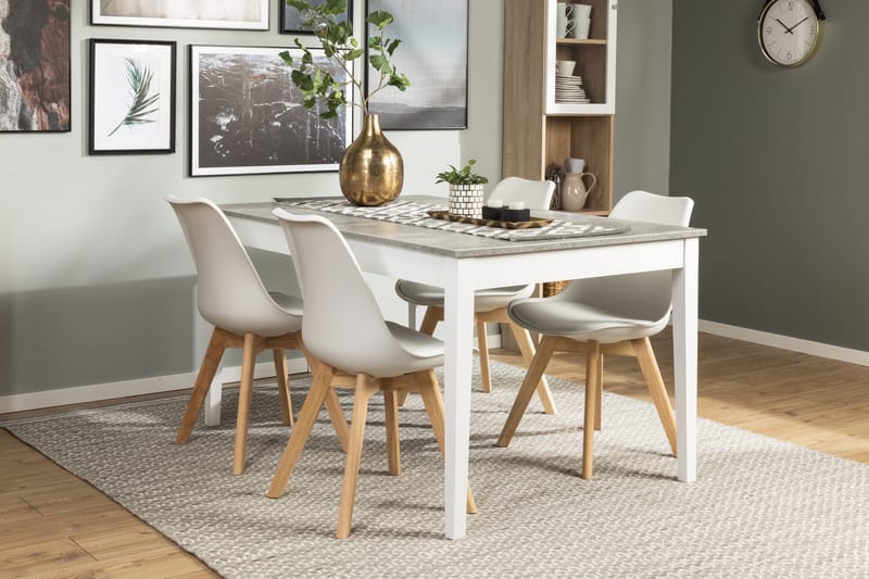 Romeo Spisebordssæt Med 4 stk Stil Stol - Beton/Hvid - Spisebordssæt