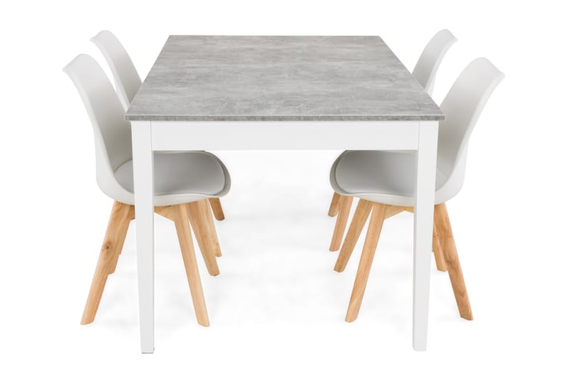 Romeo Spisebordssæt Med 4 stk Stil Stol - Beton/Hvid - Møbler - Borde - Spisebordssæt
