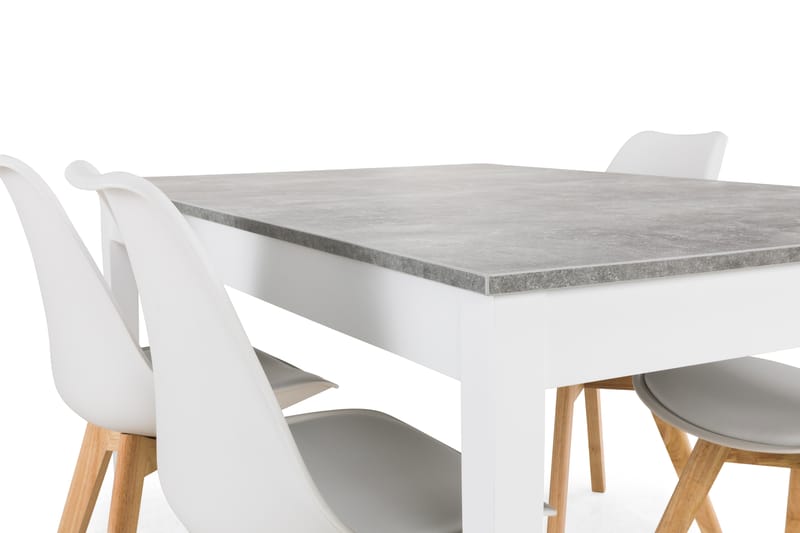 Romeo Spisebordssæt Med 4 stk Stil Stol - Beton/Hvid - Møbler - Borde - Spisebordssæt