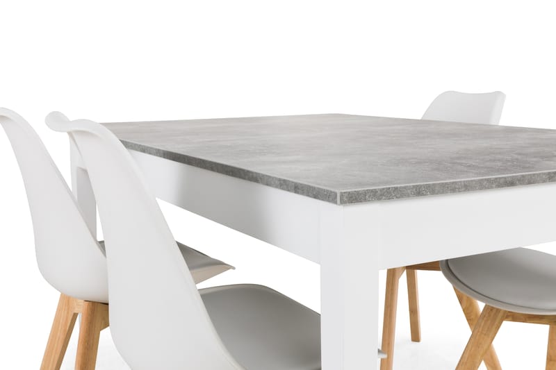 Romeo Spisebordssæt Med 4 stk Stil Stol - Beton/Hvid - Spisebordssæt