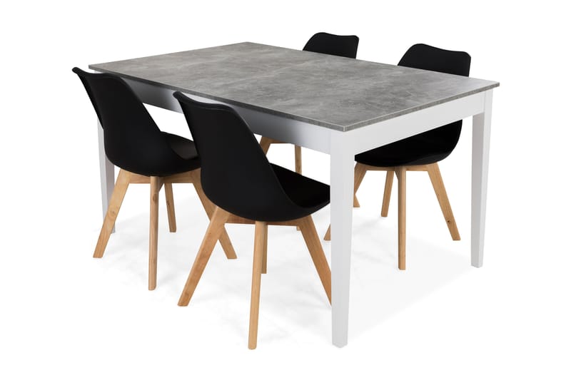 Romeo Spisebordssæt Med 4 stk Stil Stol - Beton/Hvid/Sort - Spisebordssæt