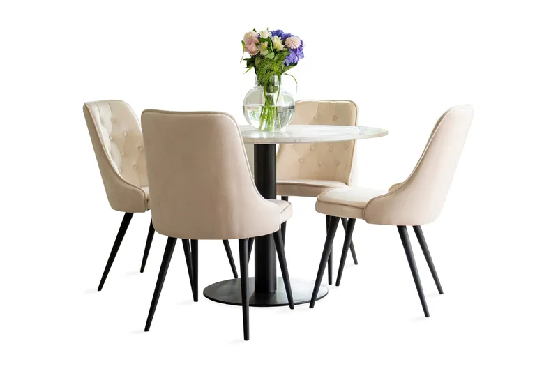 Runa Spisebord med Valerie Luksus Velourstol 4 stk
