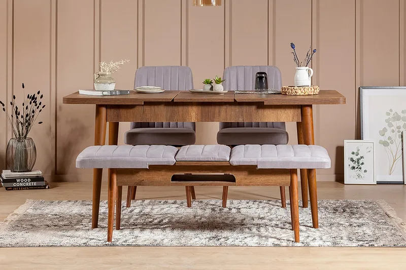 Shundrea Spisebordssæt 4 dele 75 cm - Valnød - Møbler - Borde - Spisebordssæt