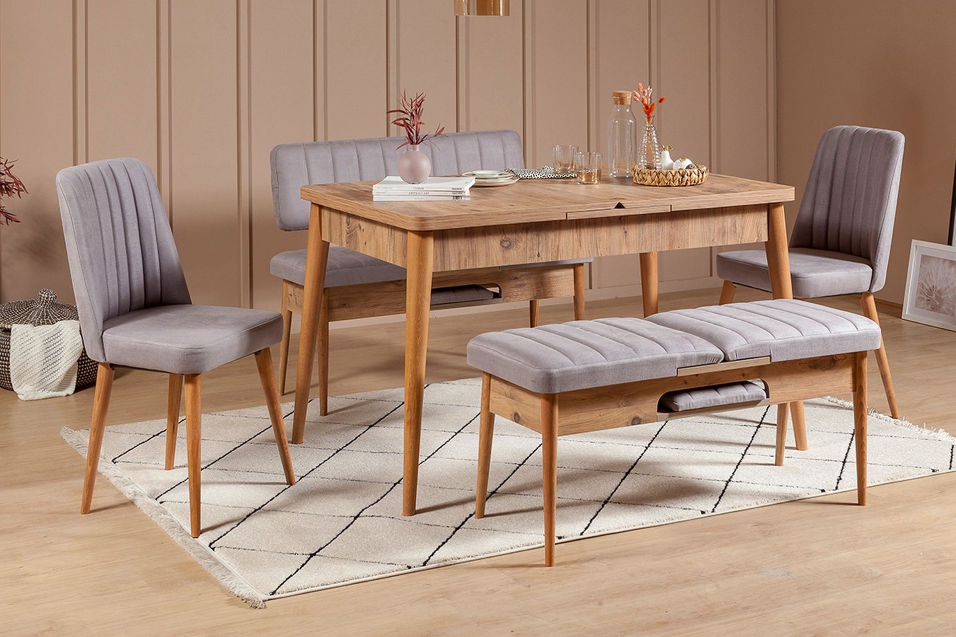 Shundrea Spisebordssæt 5 dele 75 cm - Træ/natur - Møbler - Borde - Spisebordssæt