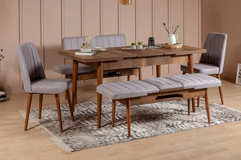 Shundrea Spisebordssæt 5 dele 75 cm - Valnød - Møbler - Borde - Spisebordssæt