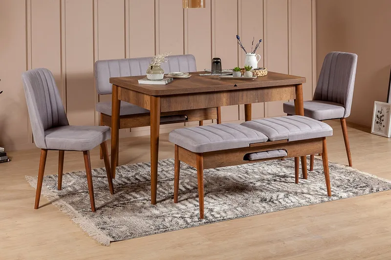 Shundrea Spisebordssæt 5 dele 75 cm, Valnød