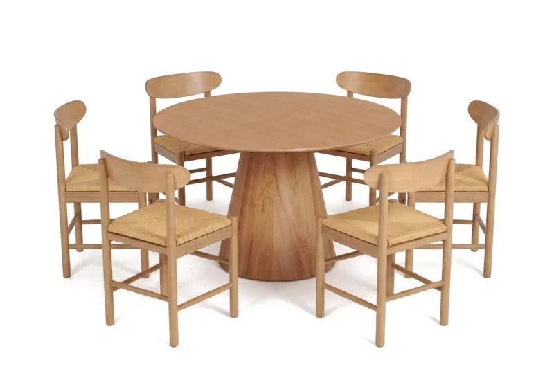 Siena Matgruppe rund 130 cm Eg med 6 Malte Spisestole, undefined