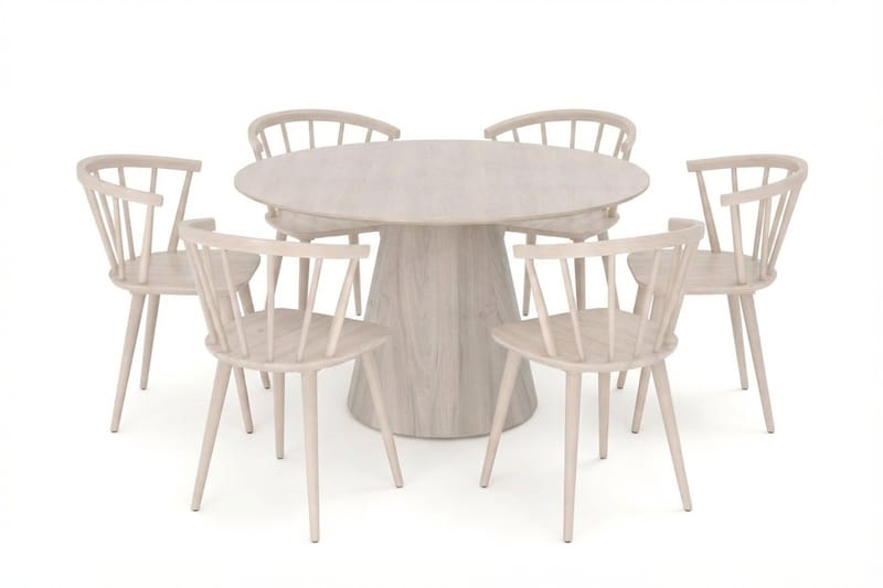Siena Matgruppe rund 130 cm Hvidlakeret med 6 Tyrö-spisestole, Hvidolieret