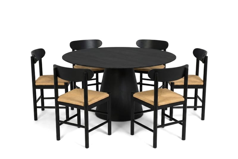 Siena Matgruppe rund 150 cm Sort med 6 Malte Spisestole, undefined