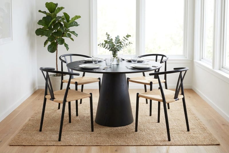Siena spisebordssæt rundt 110 cm Sort med 4 Elysia spisestole - Sort - Møbler - Borde - Spisebordssæt