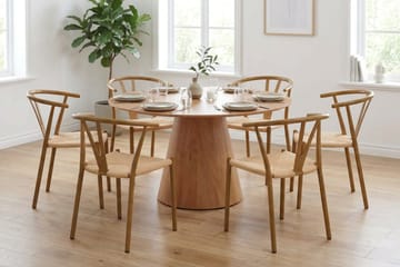 Siena spisebordssæt rundt 130 cm Eg med 6 Elysia spisestole - Eg - Møbler - Borde - Spisebordssæt