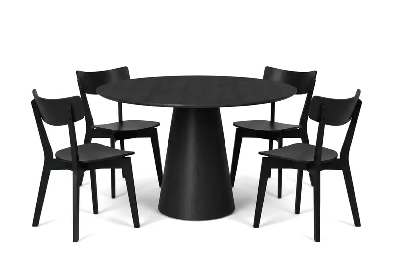 Siena spisegruppe 110 cm rund i sort med 4 Amelia-spisestole, Sort