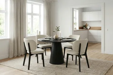 Siena spisegruppe 110 cm rund i sort med 4 Eira spisestole - Sort - Møbler - Borde - Spisebordssæt