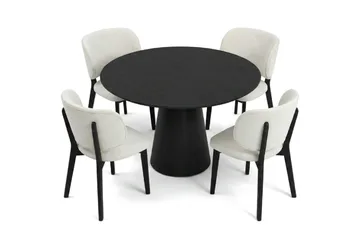 Siena spisegruppe 110 cm rund i sort med 4 Eira spisestole - Sort - Møbler - Borde - Spisebordssæt