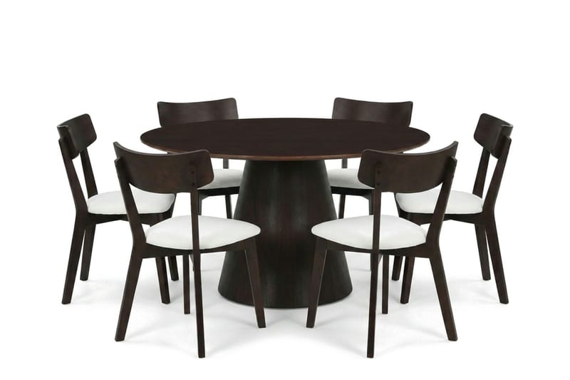 Siena spisegruppe 130 cm rund i røget eg med 6 Amelia spisestole med hynde - Røget eg/Beige - Møbler - Borde - Spisebordssæt