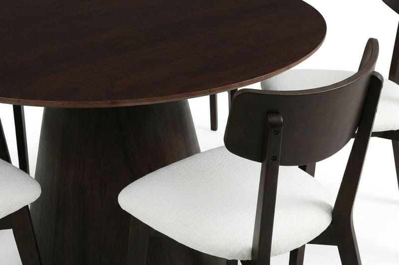 Siena spisegruppe 130 cm rund i røget eg med 6 Amelia spisestole med hynde - Røget eg/Beige - Møbler - Borde - Spisebordssæt