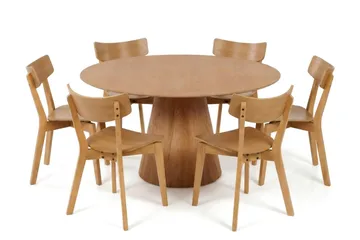 Siena spisegruppe 150 cm rund i eg med 6 Amelia-spisestole - Eg - Møbler - Borde - Spisebordssæt