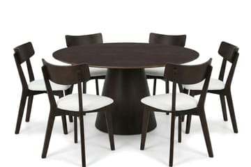 Siena spisegruppe 150 cm rund i røget eg med 6 Amelia spisestole med hynde - Røget eg/Beige - Møbler - Borde - Spisebordssæt