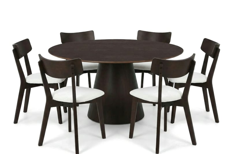 Siena spisegruppe 150 cm rund i røget eg med 6 Amelia spisestole med hynde - Røget eg/Beige - Møbler - Borde - Spisebordssæt