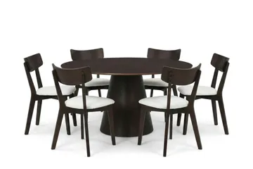 Siena spisegruppe 150 cm rund i røget eg med 6 Amelia spisestole med hynde - Røget eg/Beige - Møbler - Borde - Spisebordssæt