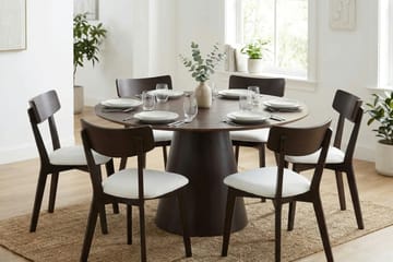 Siena spisegruppe 150 cm rund i røget eg med 6 Amelia spisestole med hynde - Røget eg/Beige - Møbler - Borde - Spisebordssæt