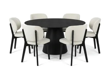 Siena spisegruppe 150 cm rund i sort med 6 Eira-spisestole - Sort - Møbler - Borde - Spisebordssæt