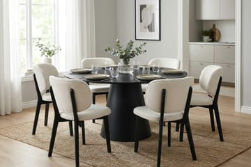 Siena spisegruppe 150 cm rund i sort med 6 Eira-spisestole - Sort - Møbler - Borde - Spisebordssæt