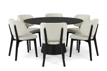 Siena spisegruppe 150 cm rund i sort med 6 Eira-spisestole - Sort - Møbler - Borde - Spisebordssæt