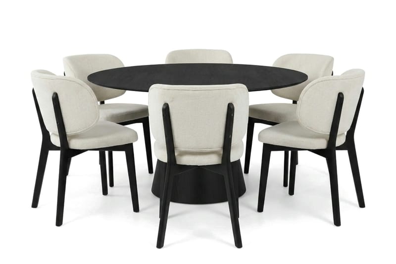 Siena spisegruppe 150 cm rund i sort med 6 Eira-spisestole - Sort - Møbler - Borde - Spisebordssæt