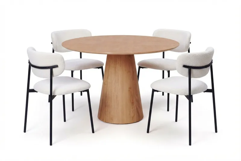 Siena spisegruppe rund 110 cm eg med 4 Lucy spisebordsstole, Eg