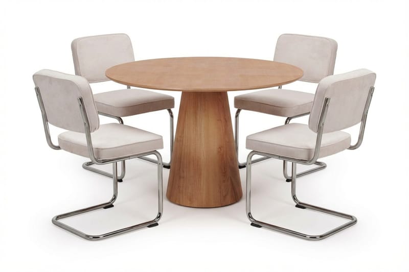 Siena spisegruppe rund 110 cm eg med 4 Milva spisebordsstole, Eg