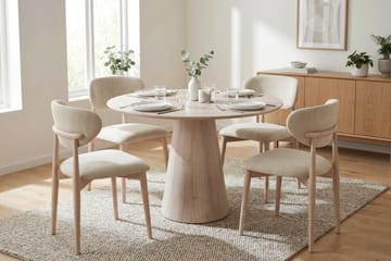 Siena spisegruppe rund 110 cm hvidlakeret med 4 Molly spisestole - Hvidolieret - Møbler - Borde - Spisebordssæt