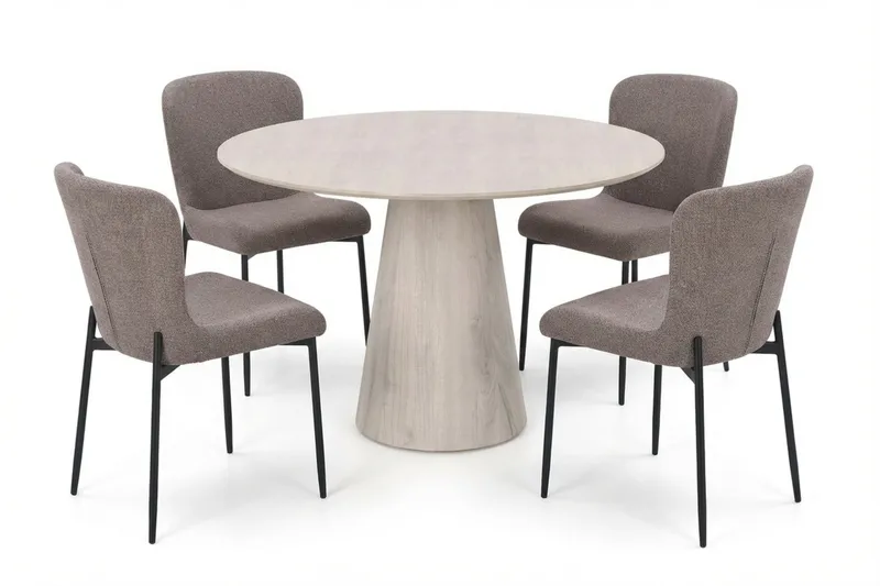 Siena spisegruppe rund 110 cm hvidlaseret med 4 Elsie-spisestole, Hvidlaseret/Grå